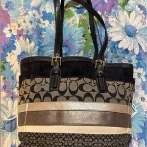 Coach Black and Tan Signature Tote